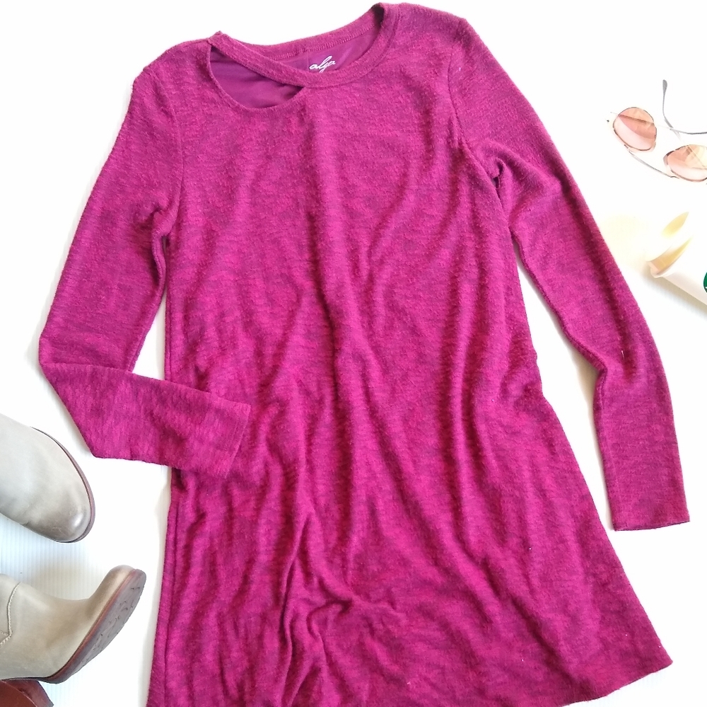 ALYA raspberry long sleeve sweater knit swing dress